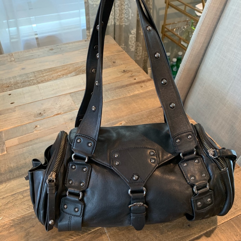 Cole Han black shoulder bag with silver studs